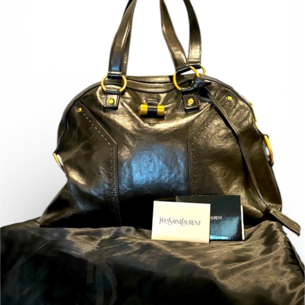 Yves Saint Laurent Shiny Black Leather Tote - Picture 2 of 14